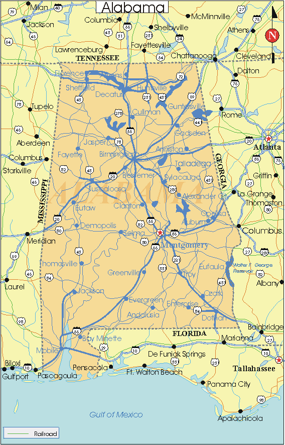 alabama map. Alabama - Printable State Map