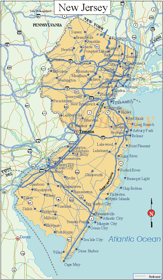 maps of new jersey. New Jersey - Printable State