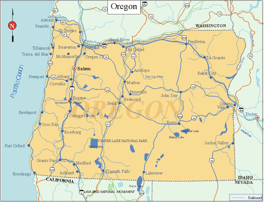 map of oregon and washington state. Oregon - Printable State Map #