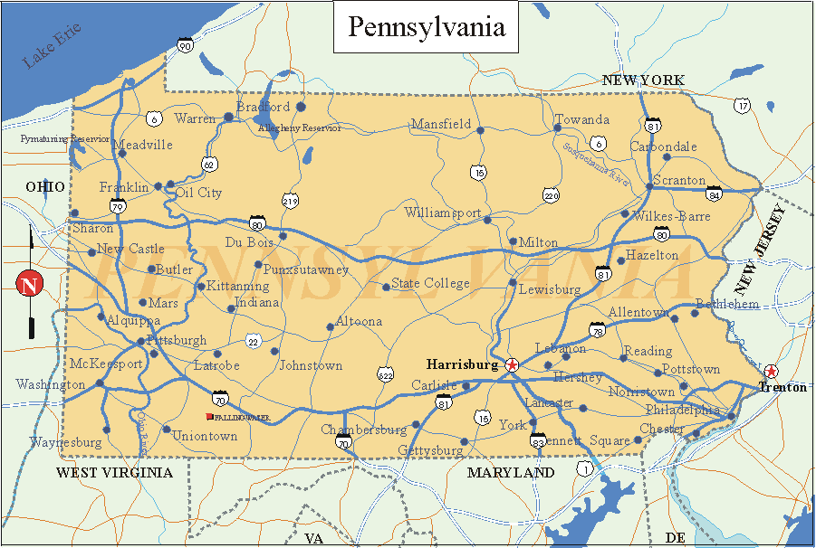 map of pennsylvania state. Pennsylvania - Printable State Map #2