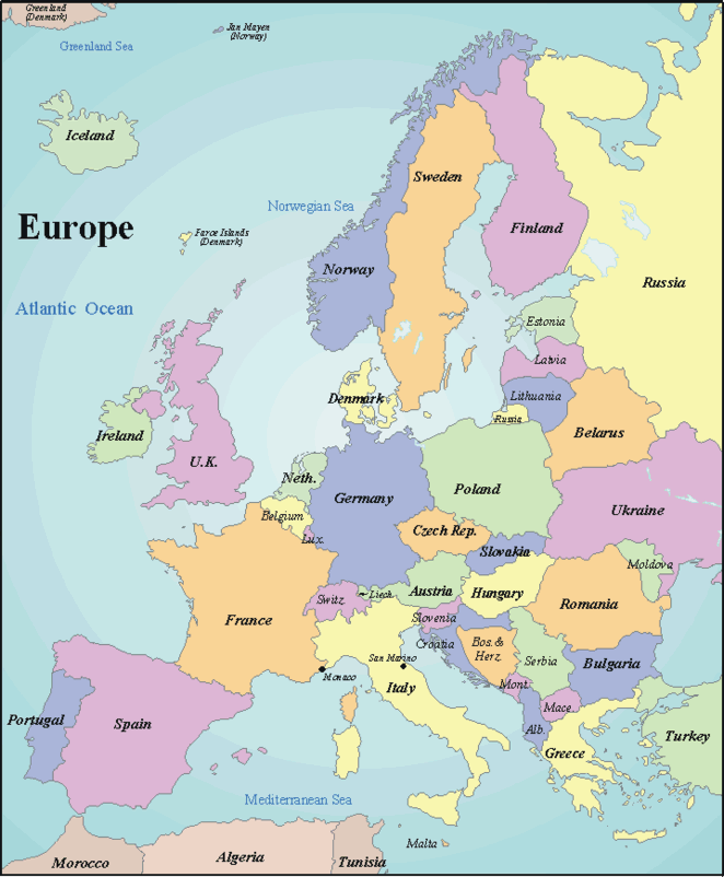 Printable Map Of Europe Labeled