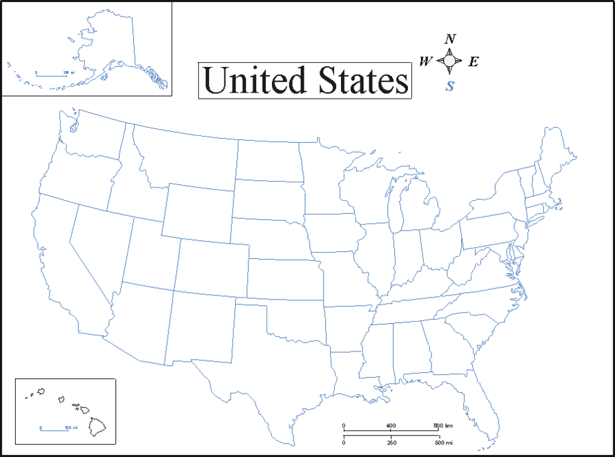 Printable Map of USA #1