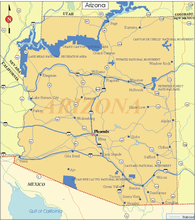 Arizona - Printable State Map #2