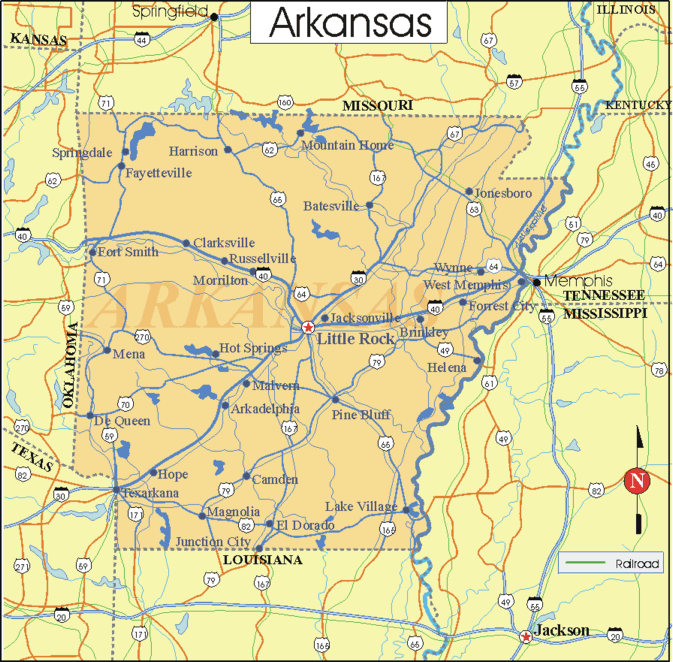 Arkansas - Printable State Map #2