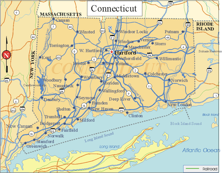 Connecticut - Printable State Map #2