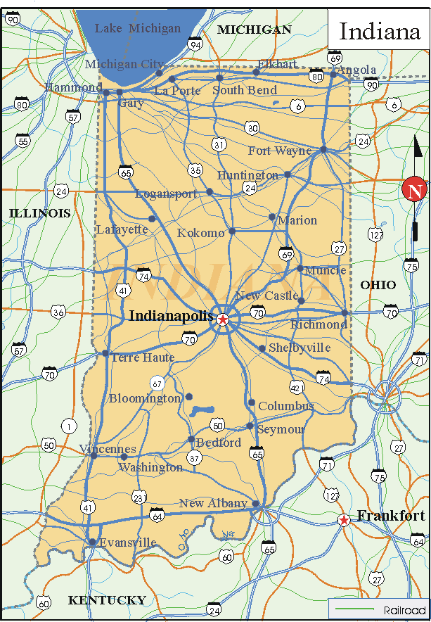 Indiana - Printable State Map #2