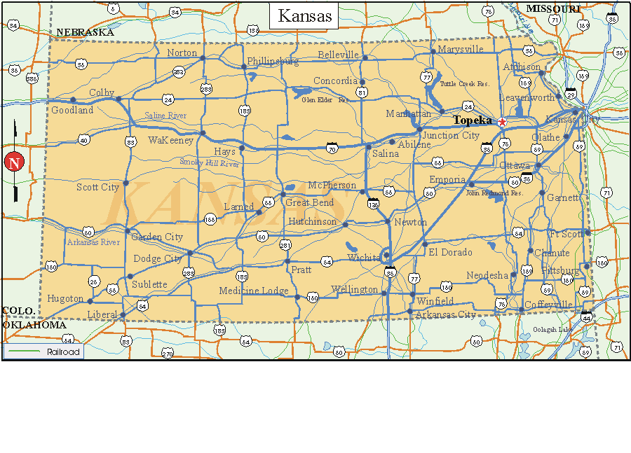 Kansas - Printable State Map #2