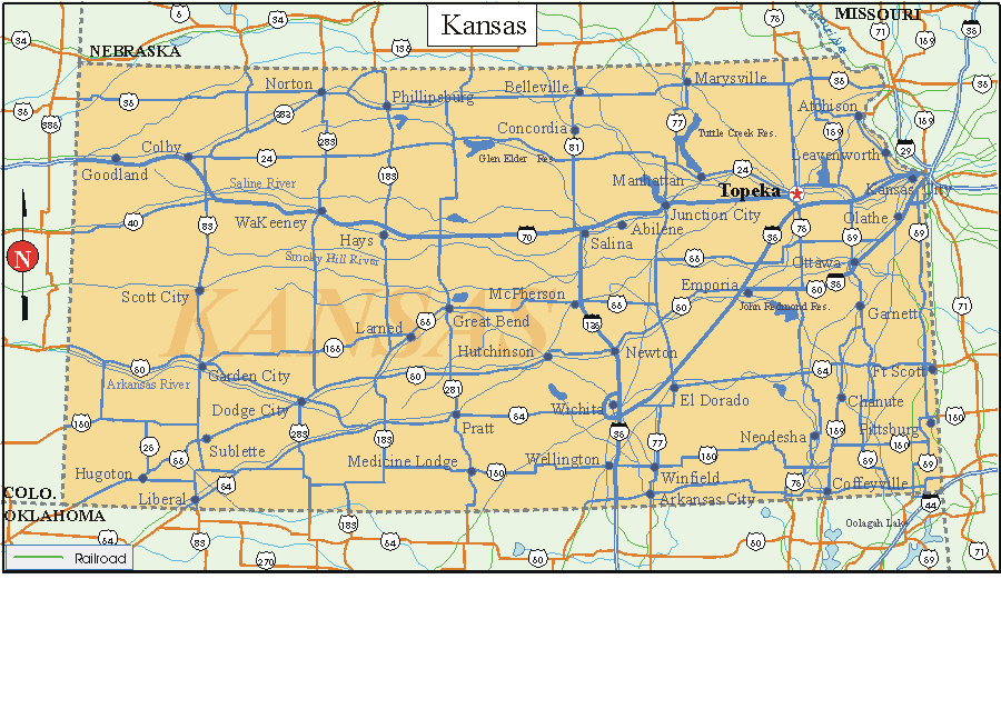 Карта канзаса с городами