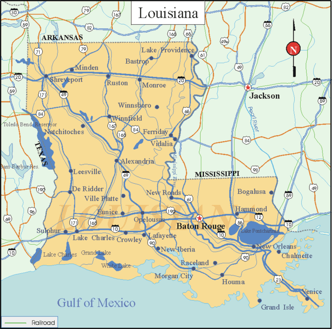 Louisiana - Printable State Map #2