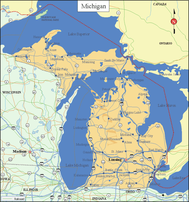 Michigan - Printable State Map #2