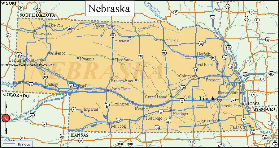 Nebraska - Printable State Map #2