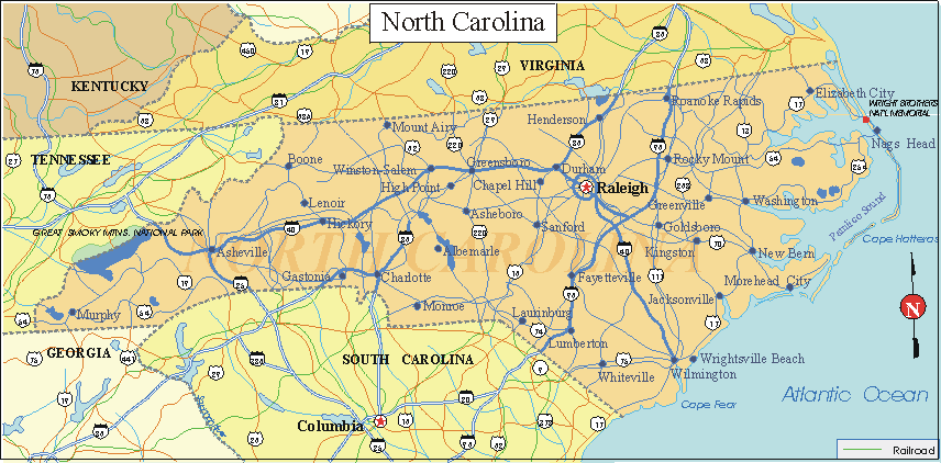North Carolina - Printable State Map #2