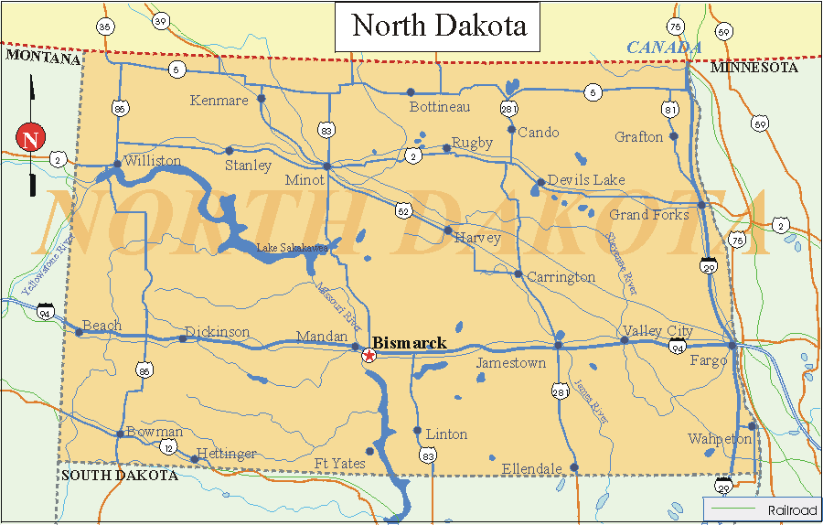 North Dakota - Printable State Map #2