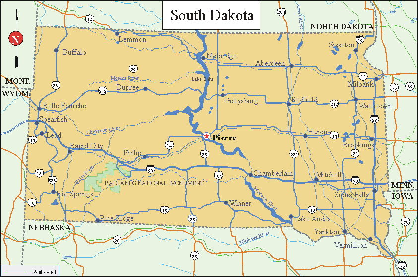 South Dakota - Printable State Map #2