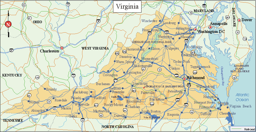Virginia - Printable State Map #2