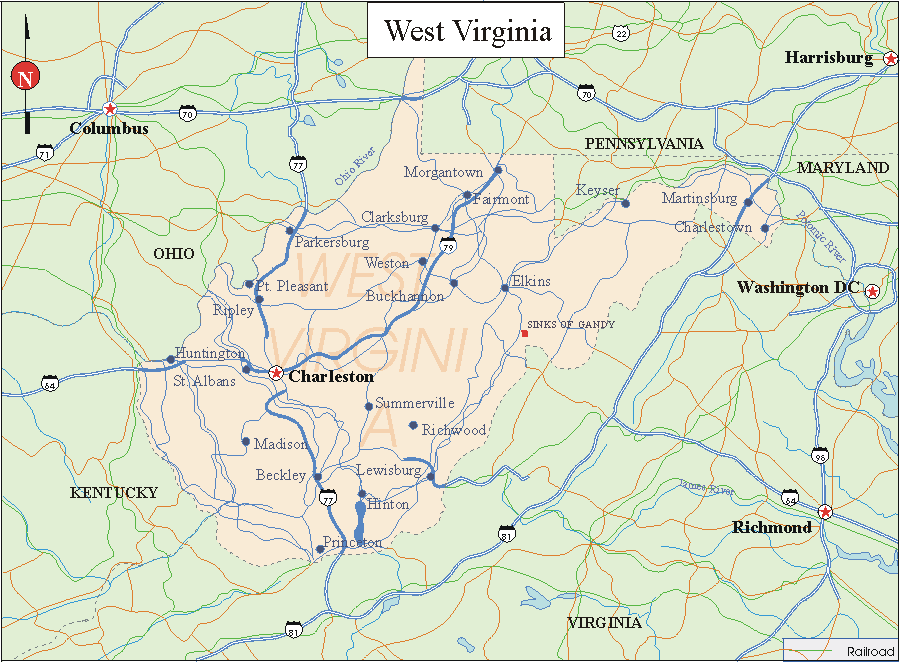 West Virginia - Printable State Map #2
