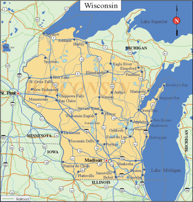 Wisconsin - Printable State Map #2